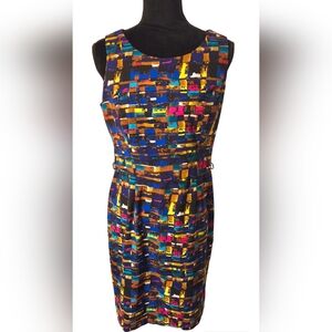 Vintage Evan-Picone Multicolor Geometric Print Sleeveless Sheath Dress Size 10